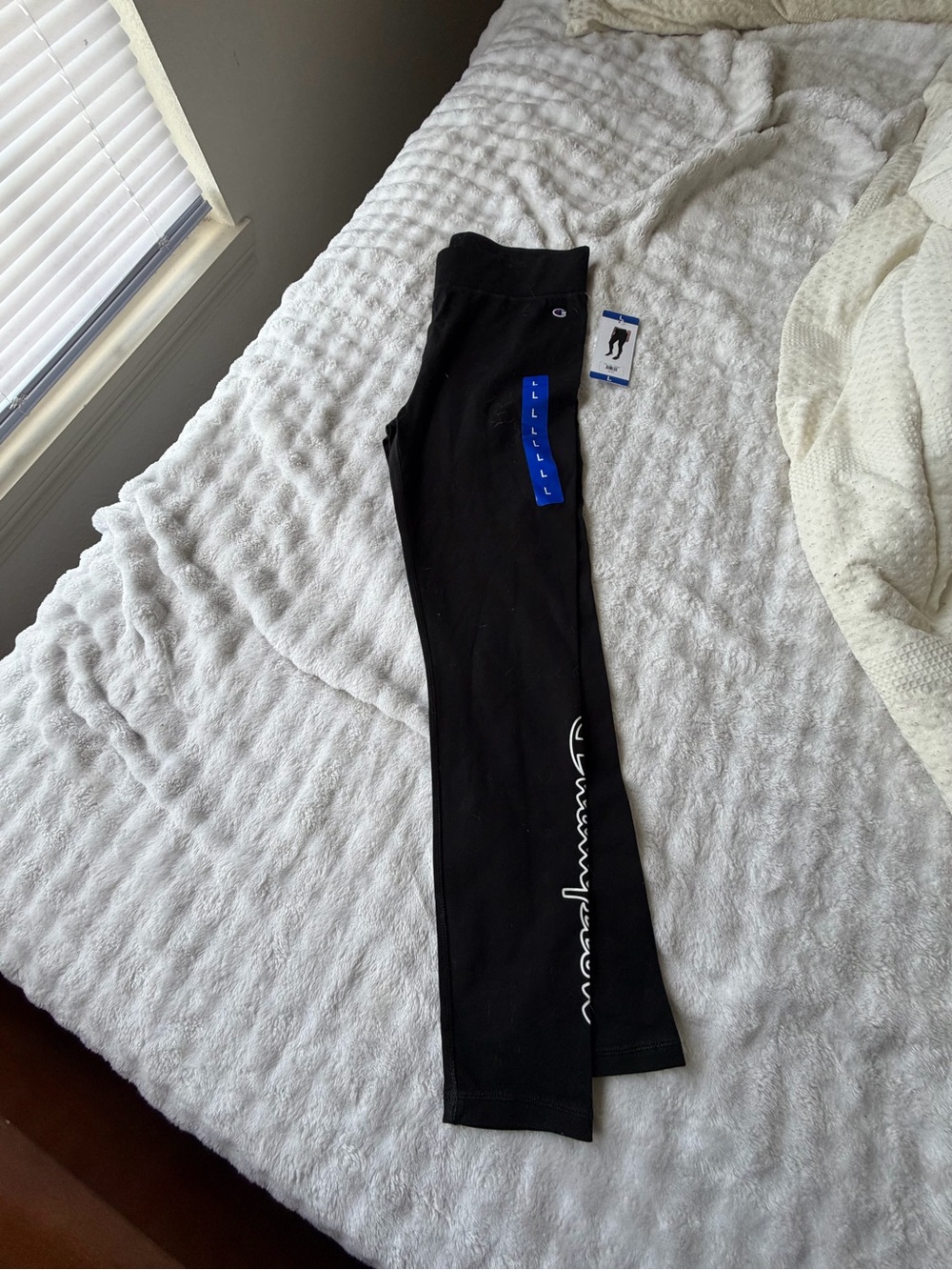 Champion Black Leggings with White Script Logo